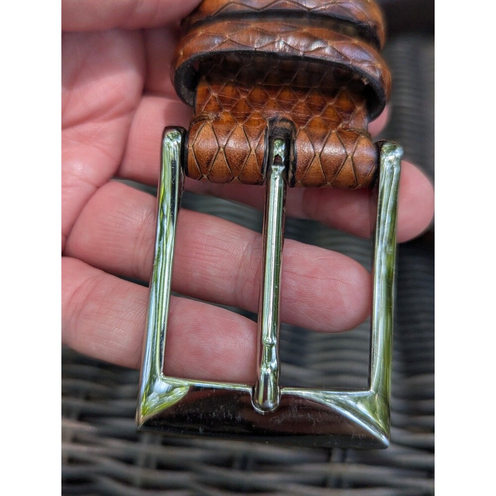 Bill Lavin "Soft Collection" Python-Texture Embossed Brown Leather Belt - Picture 3 of 9